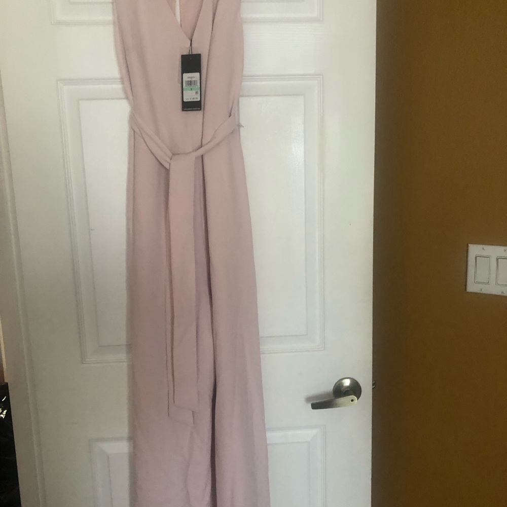 Karl Lagerfeld Sleeveless V-Neck Wide-Leg Jumpsuit in Pale Pink